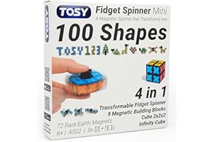 TOSY Magnet Fidget Spinner Mini - 8 Blocks, 3 in 1 Toy: Transformable Fidget Spinner, Infinity Cube, 2x2 Puzzle Cube, Christmas Stocking Stuffers Gift for Kids/Adults, STEM Sensory Stress Relief Toy