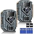 Punvoe Trail Camera 2 Pack 36 MP 2.7K Game Camera 32GB Memory Card 4 Batteries Time 2.0" LCD Screen, Trail Cameras with 120°Wide Night Vision IP66 Waterproof for Monitoring Wildlife Trail Cam