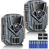 Trail Camera 2 Pack 36 MP 2.7K Game Camera 32GB Memory Card 8 Batteries with 0.2s Trigger Time 120°Wide-Angle Motion Night Vi