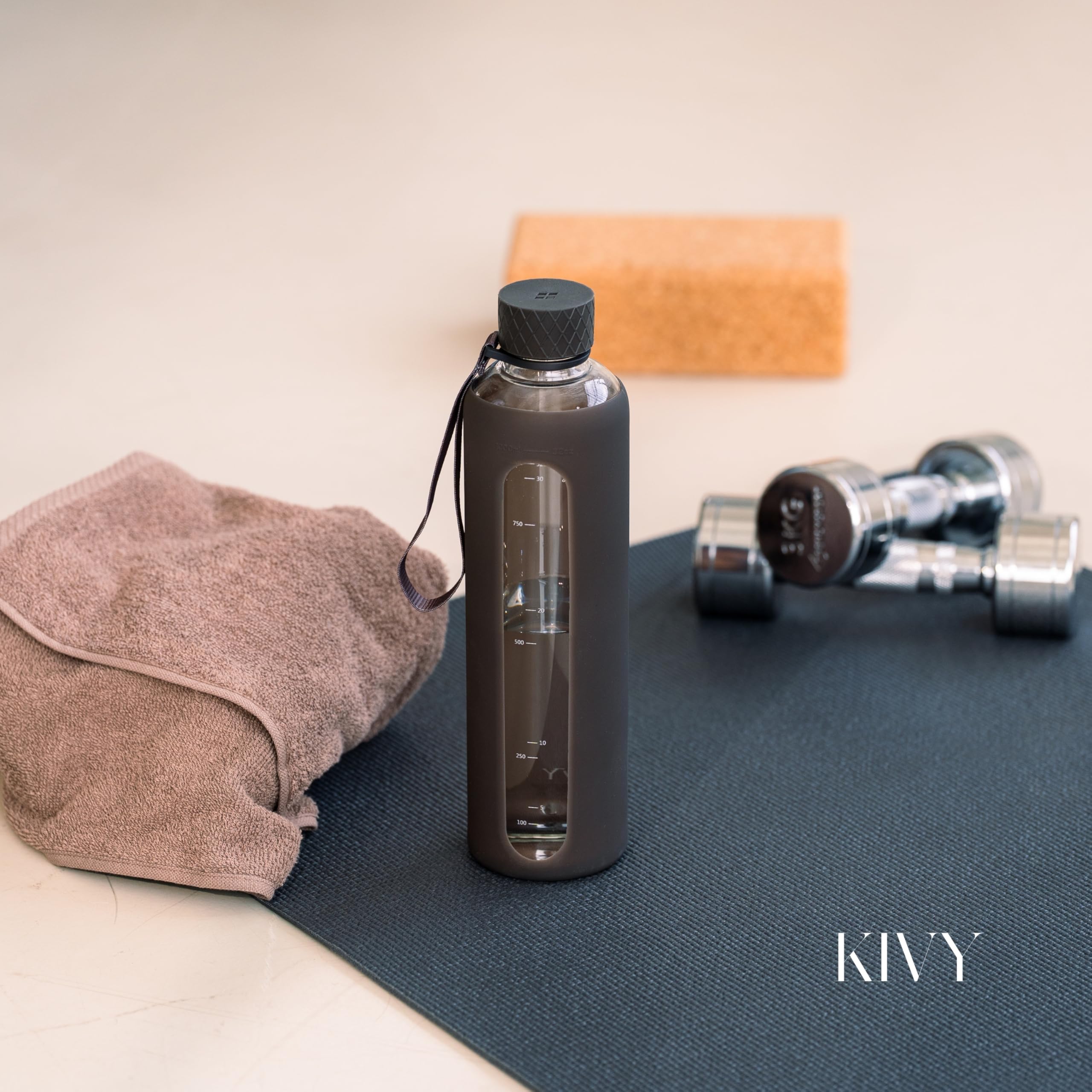 KIVY Glas Trinkflasche 1l mit Silikonschutz - Kohlensäure geeignet 9