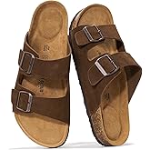 Project Cloud 100% Genuine Leather Mens Sandals - Memory Foam Insole & Cork Footbed Slides for Men Footwear - Non-Slip Summer Sandals for Men & Lightweight Mens Slides (Heritage)