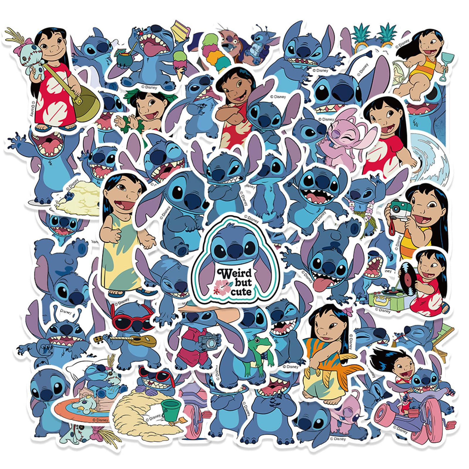 50pcs Stitch Stickers for Kids, Cute Cartoon Vinyl Waterproof Decal for Water Bottle Laptop Guitar Luggage Toy Sticker for DIY Decorate Bumper Phone Hard Hat Kids Teens Party Gifts (Colourful)