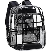Vorspack Clear Backpack Heavy Duty - Clear Book Bag with Multi-pockets Large See Through Backpack for College Workplace - Black