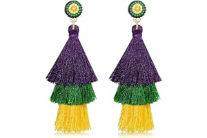VOGUEKNOCK Tiered Tassel Drop Earrings Druzy Round Top Earring Studs for Women