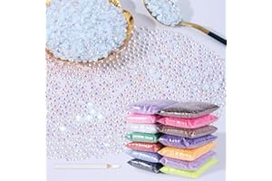 MAQIAO 4000pcs 4mm Resin Rhinestones Bulk,Nail Art Rhinestones Kit with Wax Pencil,Flatback Round Jelly Rhinestones Gems Crystals for Nail Art DIY Crafts Clothes Shoes Bags(White AB)