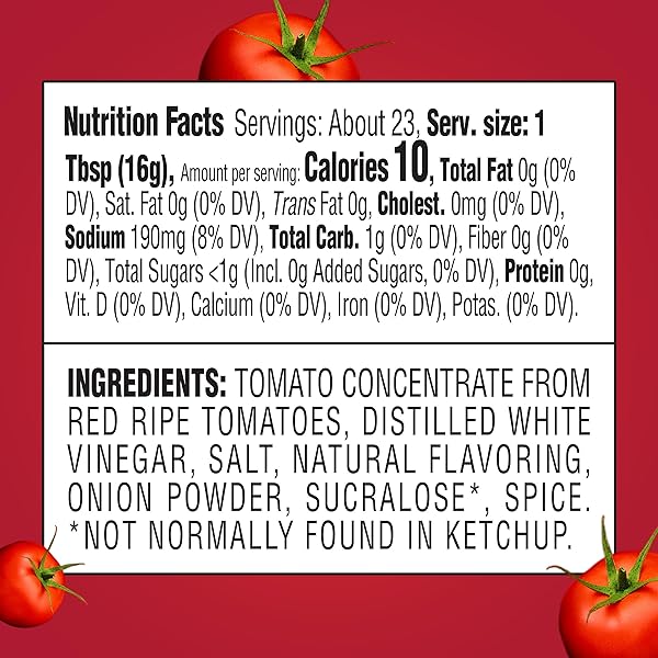 HEINZ TOMATO KETCHUP WITH NO SUGAR ADDED, 13 OZ BOTTLE