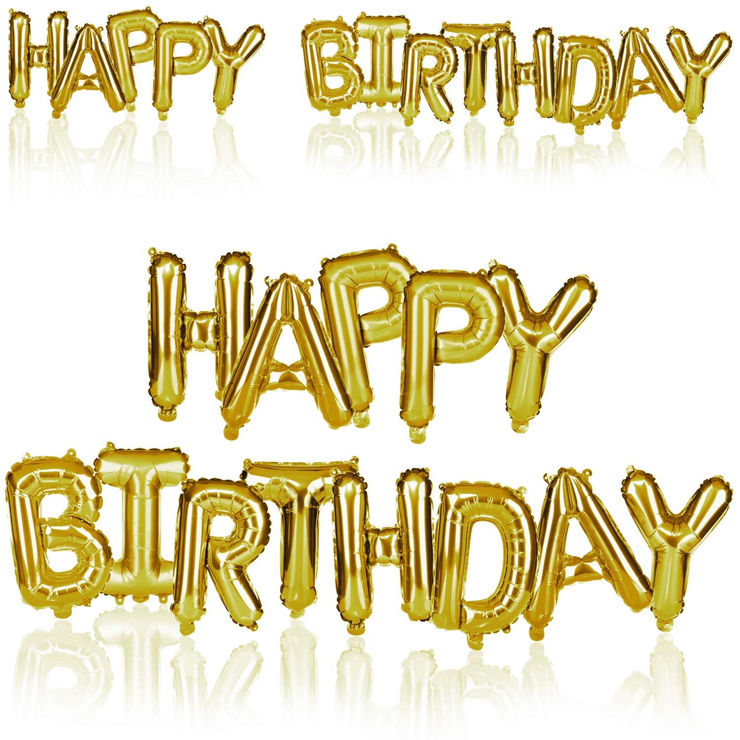 COM-FOUR® 2x Balloons "Happy Birthday" - Foil balloon for birthday decoration - Birthday garland made of air balloons (2 pieces - Garland/gold-coloured)