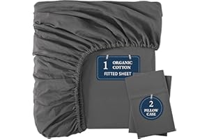 Lane Linen Queen Fitted Sheet Only, 100% Organic Cotton, Percale Weave, Soft and Breathable Bedding for Queen Bed, Includes 1