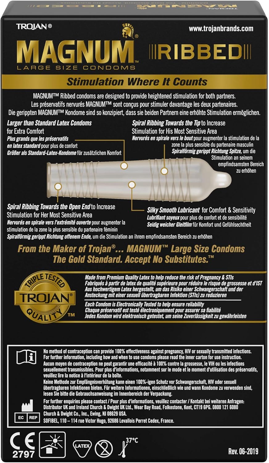 Amazon De Trojan Magnum Grosse Gerippte Und Gleitfahige Kondome Mit Hochwertigem Latex 12er Pack