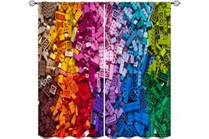 KANEPE Building Blocks Curtains, 3D Colorful Building Blocks Pattern Blackout Window Treatments, Rod Pocket Thermal Insulated Drapes 2 Panel Sets for Kids Boys Bedroom Nursery, 42" W X 63" L