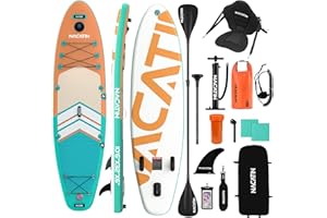 NACATIN Inflatable Stand Up Paddle Board with Kayak Seat,10'6"Upgrade Version Blow Up Paddle Boards for Adults with Premium SUP Accessories&Backpack,Adjustable Paddle,Camera Mount,Fins,Hand Pump