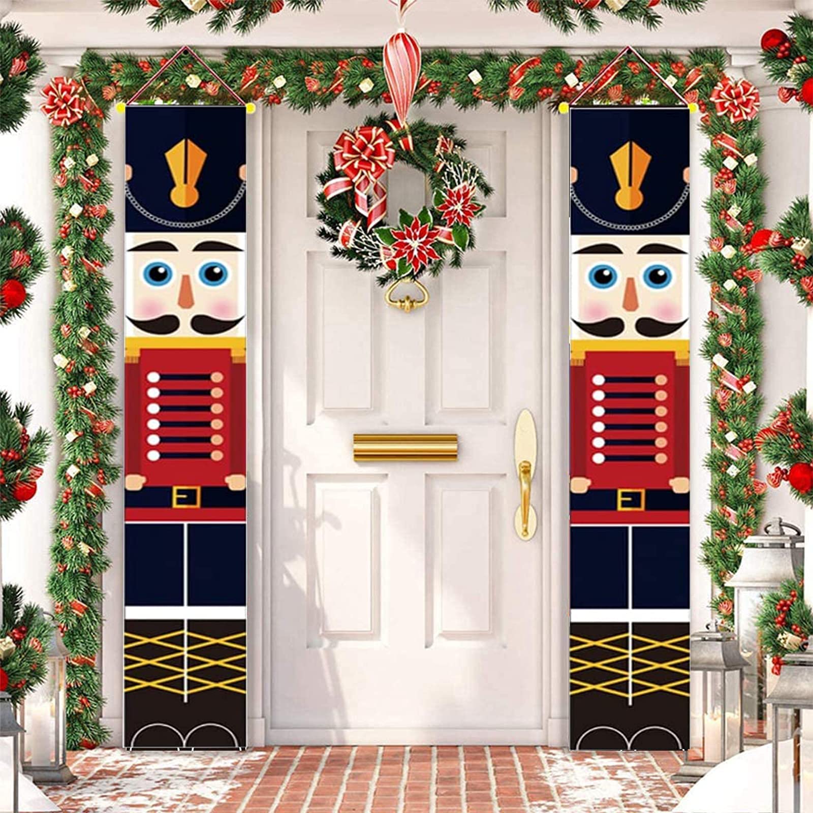 Christmas Nutcracker Banner for Indoor Outdoor Decorations - Porch Soldier Banner (1 Pair) 32x180cm