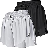 Womens Athletic Running Shorts 2 Pack Women's Butterfly Flowy Short's 2 in 1 Gym Workout Summer Short for Women