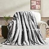 LOOMORA Luxury Faux Fur Blanket - Soft Warm Plush Blankets for Couch Sofa Bed, Fluffy Thick Throws for Bedroom, Office, Living Room, Decorative Reversible, Not Easy to shed- 50"x60", Black/White