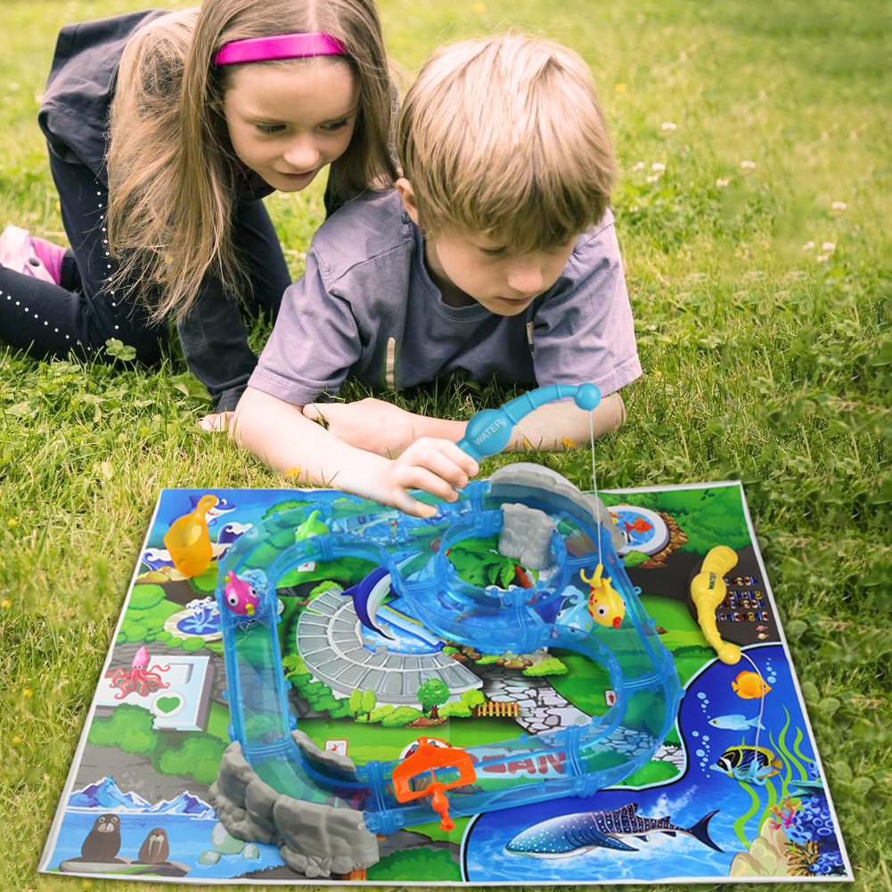 Water Play Table Toy Fishing Game Splash Waterpark with Accessories and Music Shine for Kids 3+, 30*29*17cm, Small Size
