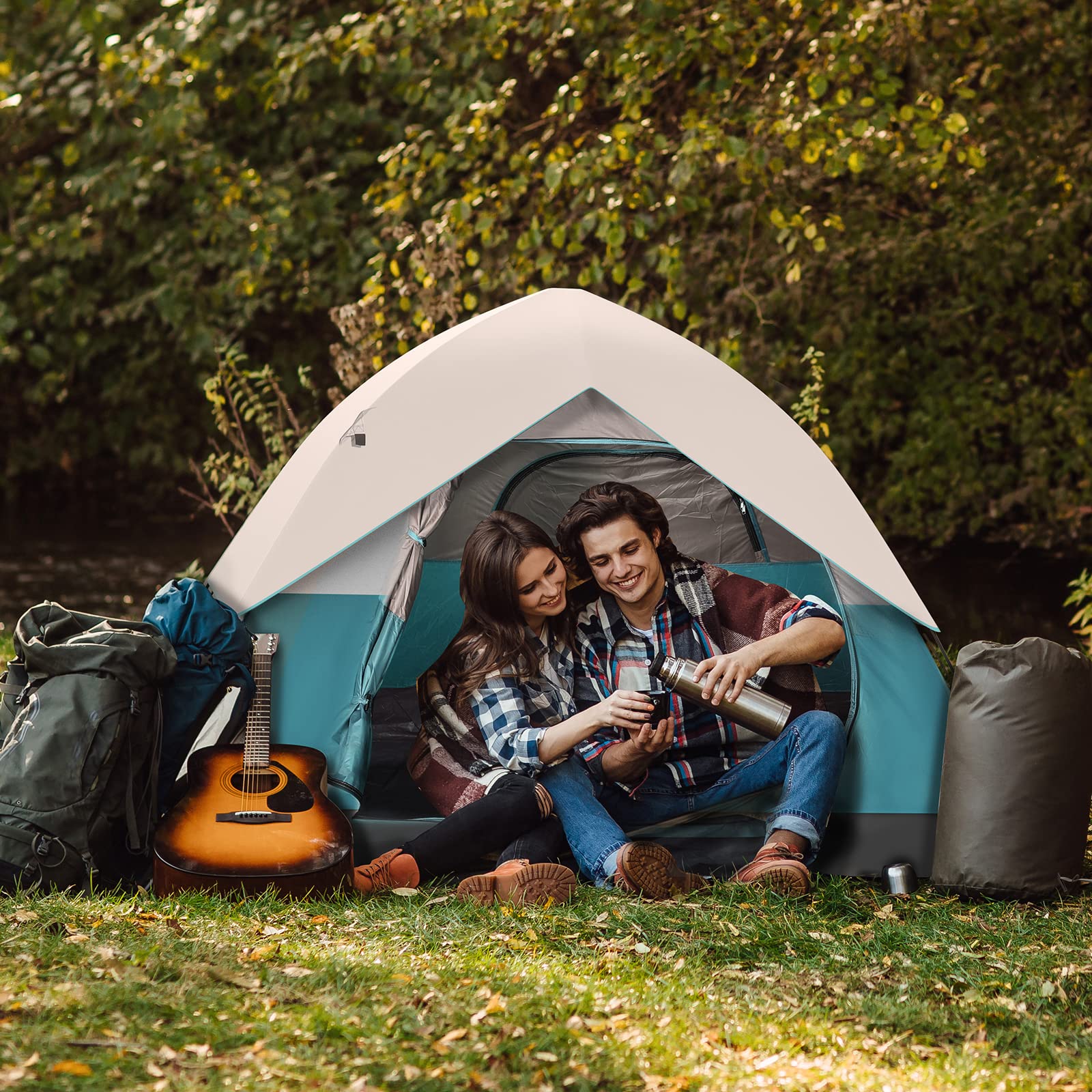 HAUSHOF 2/4-Person Family Dome Tent with Removable Rain-Fly, Easy Set Up Portable Camping Tent for Backpacking Hiking Backyard Outdoor, Green/Blue/2-person/4-person