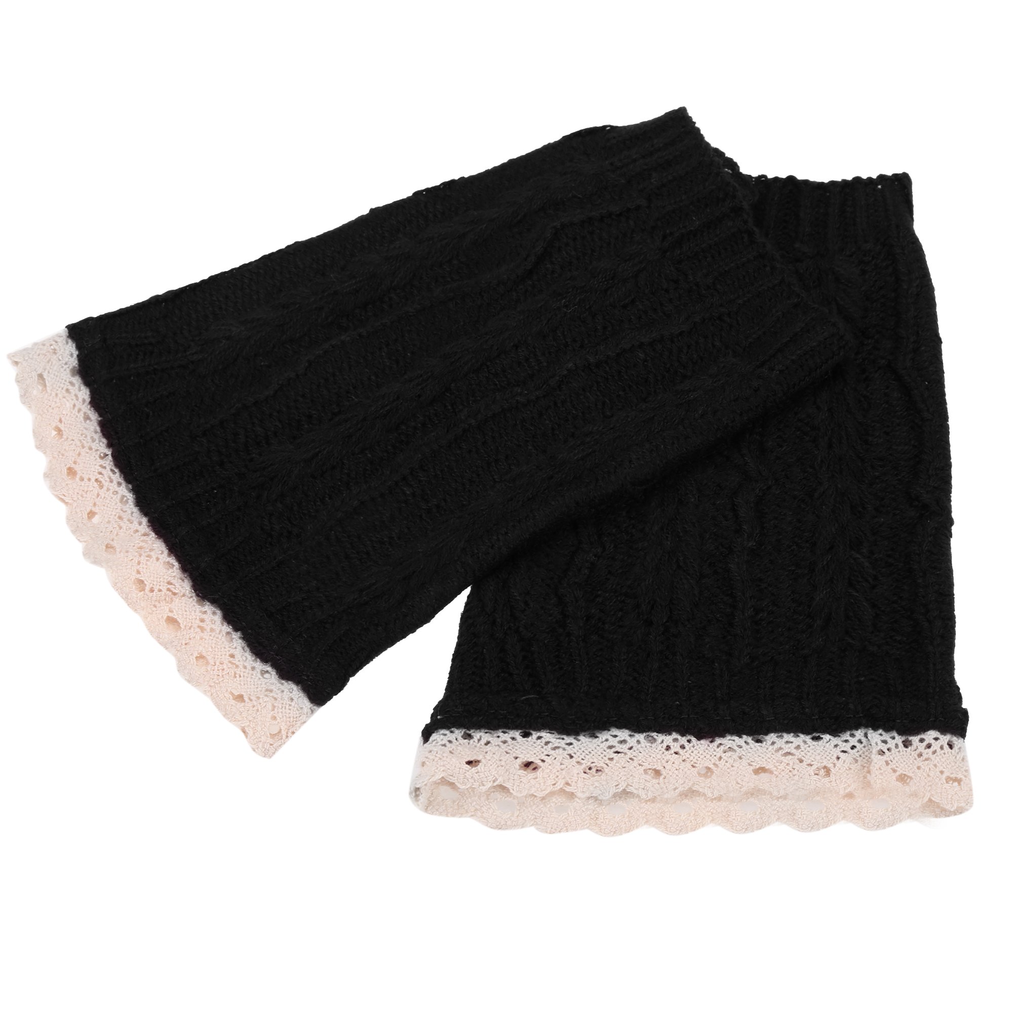 Avidlove Women Socks Knit Crochet Boot Cuffs Hollow Out Leg Warmers with Lace Trim Dark Gray