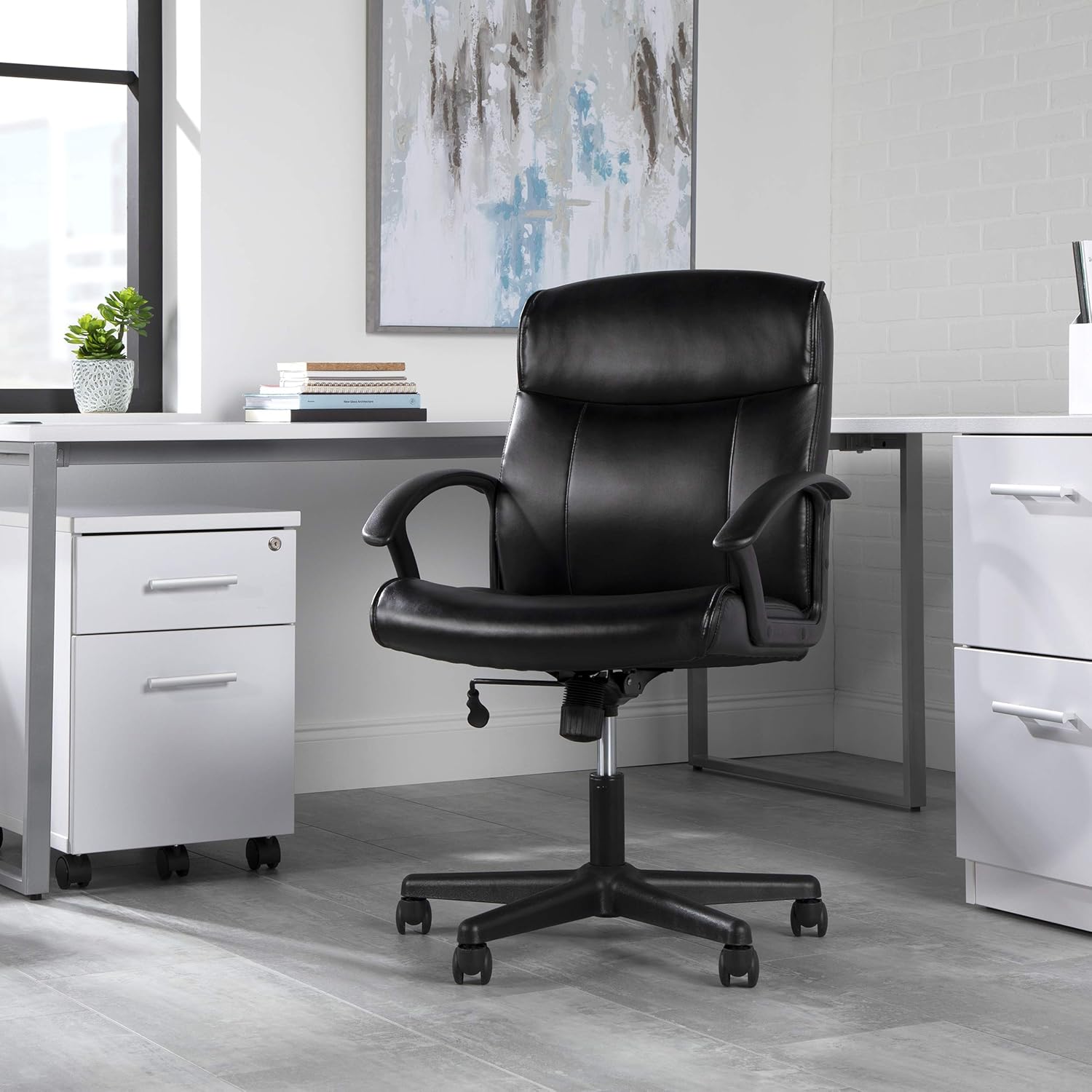 OFM Essentials Collection Bonded Leather Chair, Black: Furniture & Decor
