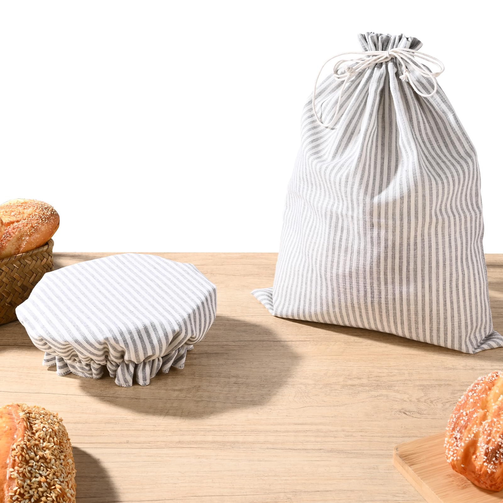 Photo 1 of BIEOFFEI 2 Pack Sourdough Bread Bags Linen Bread Bags for Homemade Bread Sourdough with Bowl Cover - Reusable Bread Storage Bags Sourdough Bread Bag & Beeswax Bread Bag with Bread Proofing Cover