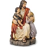 BC Catholic Jesus with Children Statue, Religious Figure, Inspirational Indoor Home Decor, Devout Gift for Child Baptism, 8.8" H, Renaissance Sculpture Handmade by Buildclassic