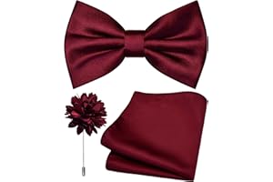 Branduce Solid Color Pre-tied Bow Tie and Pocket Square Lapel Pin Set for Men