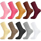 scenicamp 10 Pairs Slouch Socks for Woman Scrunch Socks Knit Mid Calf Rib Tube Scrunchy Slouchy Retro Trendy Crew Sock