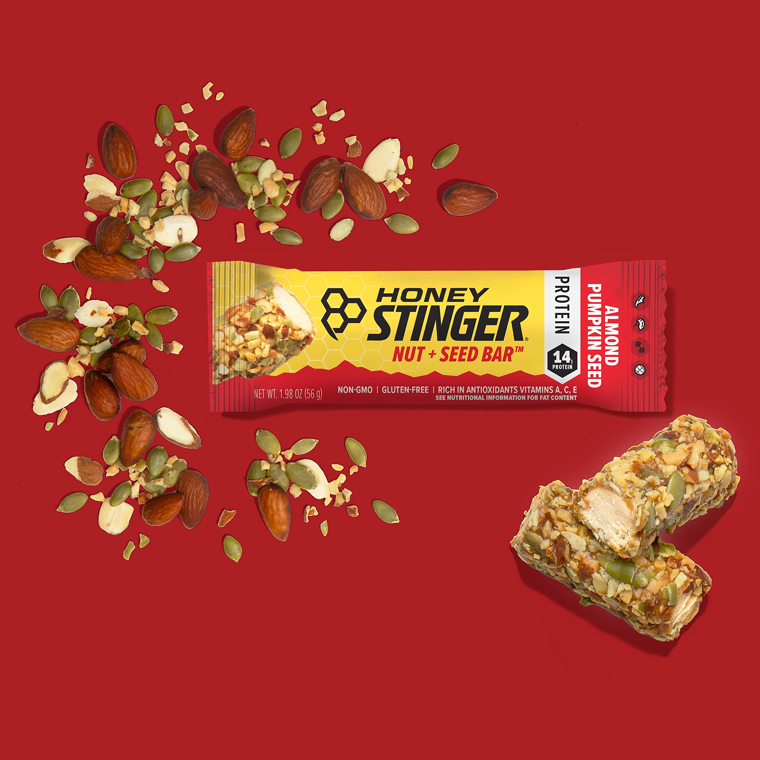 Honey Stinger Nut + Seed Bar, Almond Pumpkin Seed, Protein Packed Food for Exercise, Endurance, Performance and Recovery, Sports Nutrition Snack Bar for Home & Gym, Post Workout, Box of 12