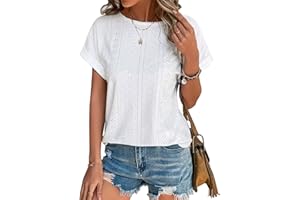 Bliwov Womens Tops Eyelet Embroidery Summer Spring Fashion Clothes 2024 Casual Short Sleeve Blouse Trendy T Shirts