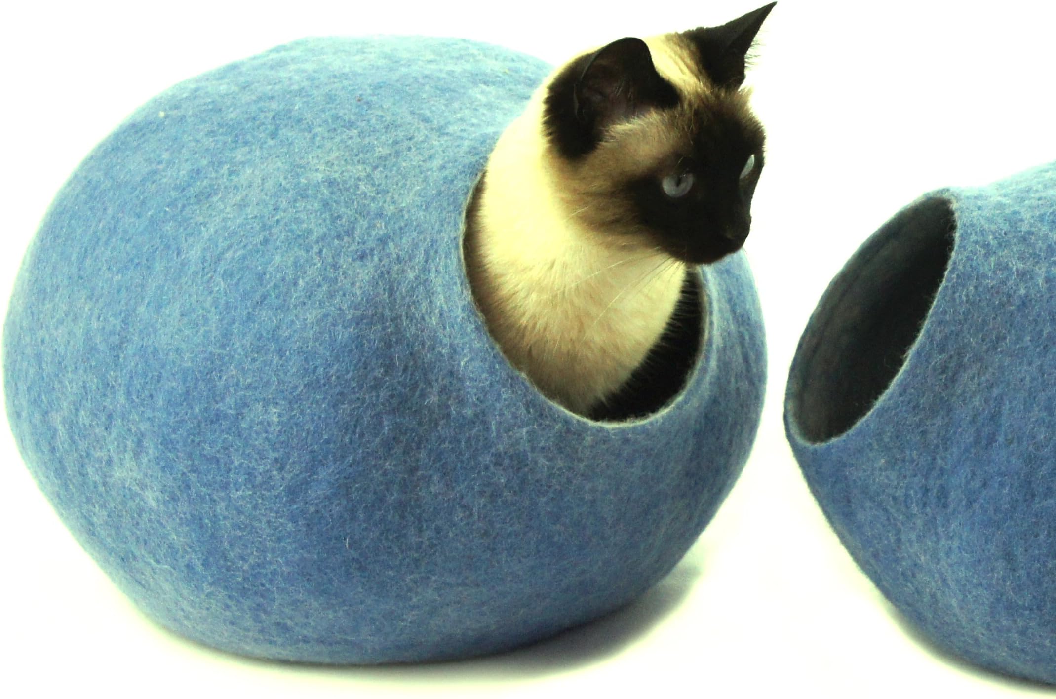 Cat bed, house, cave. Handmade. Felted. Ecological sheep wool. Color SKY BLUE. Size L (large)