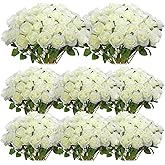 Hotop 80 Pcs Rose Artificial Flowers Bulk with Long Stem, Silk Roses Realistic Fake Flowers Bouquet for Wedding Table Centerpieces Bridal Shower Party Home Decorations(White)