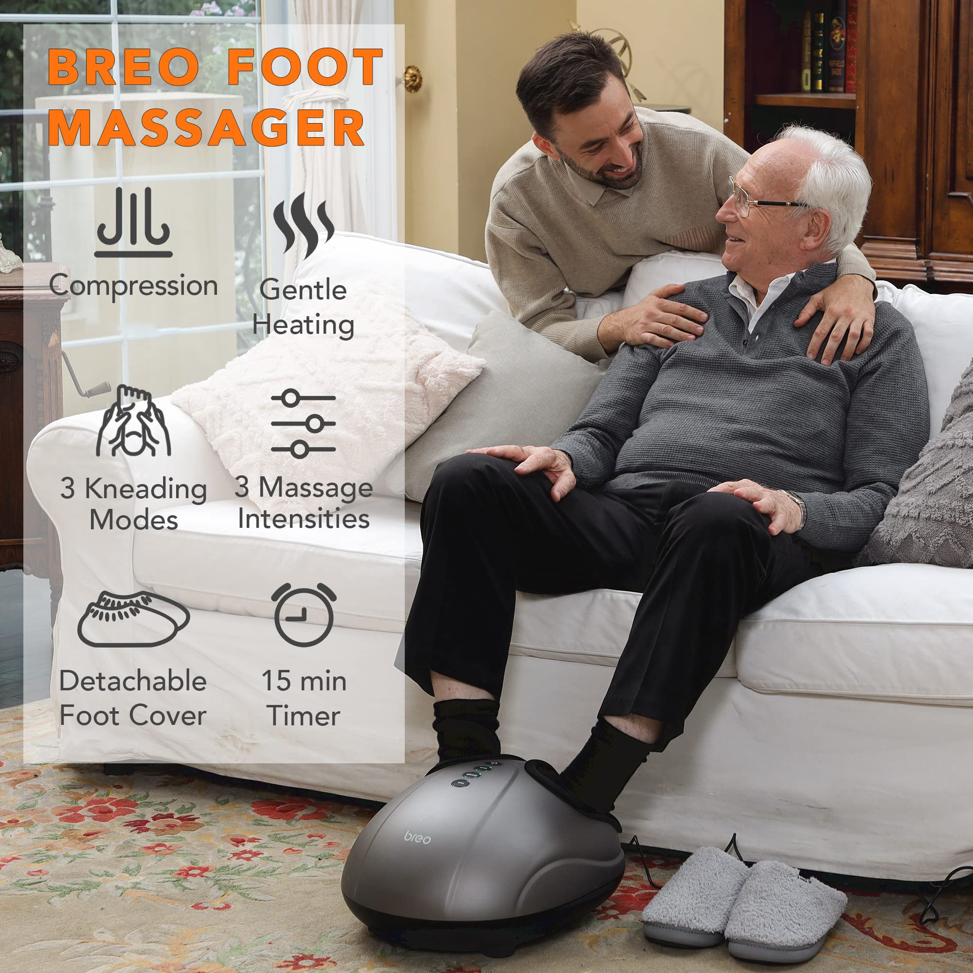 Breo Shiatsu Foot Massager with Soothing Heat, Deep Tissue Massage Machine for Relax Gifts, Family, Mom, Dad, Christmas, Fits Feet Up to Men Size 12
