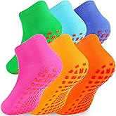 WANZHIHUI Grip Socks for Kids 6 Pairs Grippy Sticky Anti Slip Kid Slippers Non Slip Socks for Boys Girls Yoga Trampoline