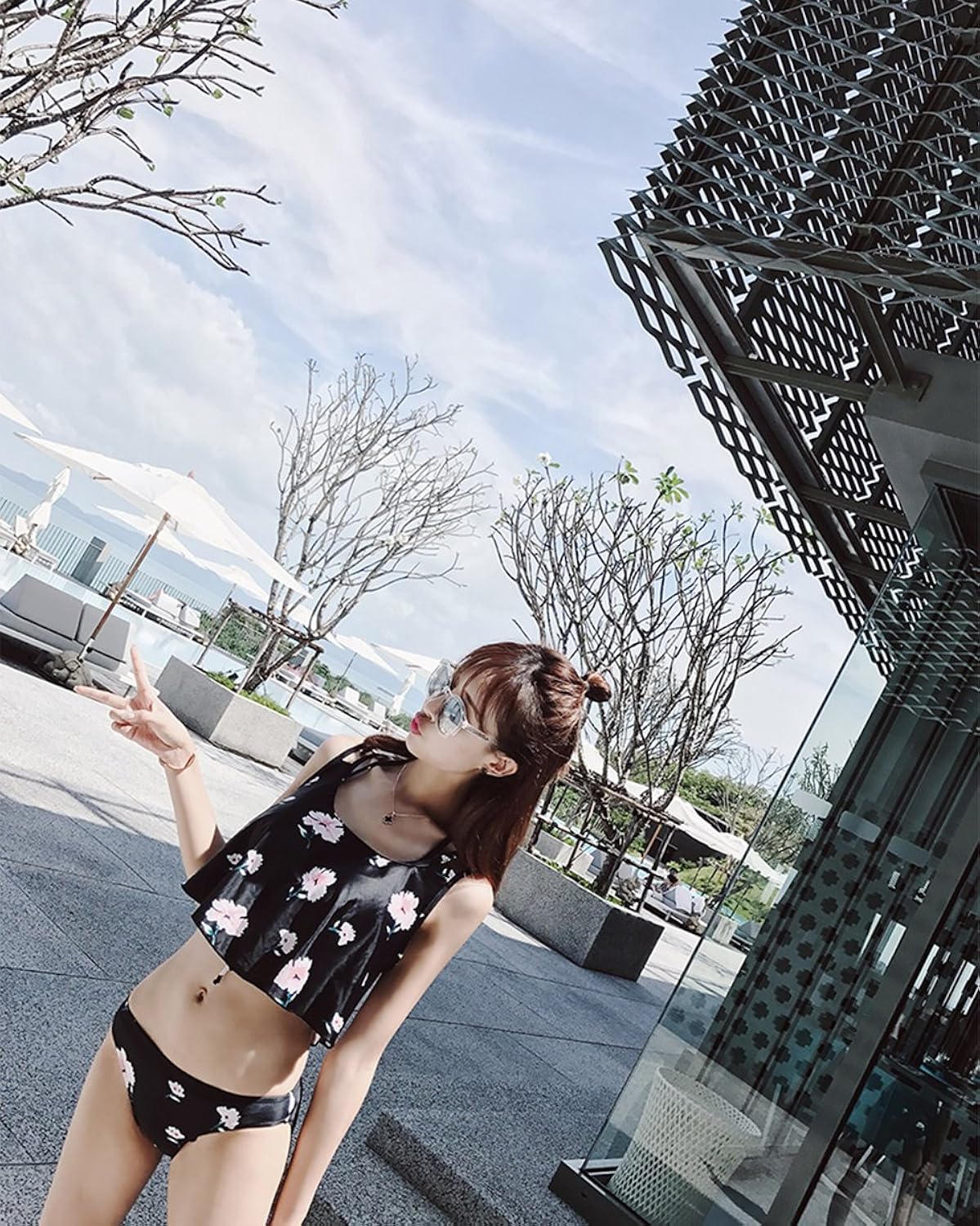 偉大な メルミー Melume レディース 水着 ビキニ タンキニ ショートパンツ セット 花柄 かわいい リゾート 風 海水浴 ビーチ プール スマホ 防水ケース付きmlap B0739v1tlb yfund Org