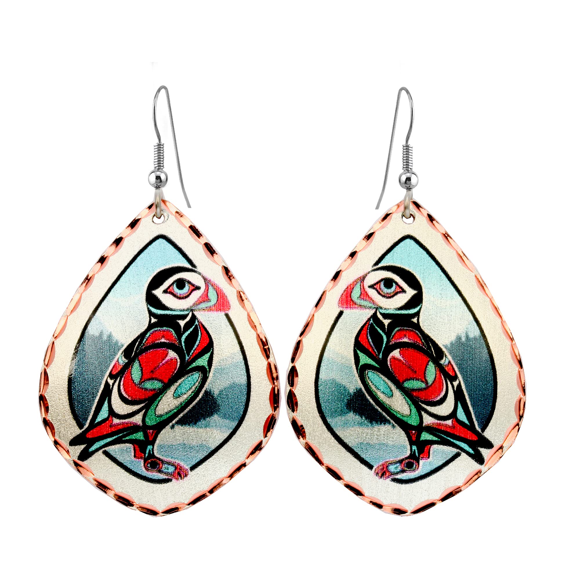 FRONT LINE JEWELRY Artisan-crafted Copper Dangle Earrings: Native American Puffin Earrings for Women - Alaska Jewelry Gifts