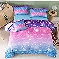 PERFEMET 6Pcs Mermaid Scale Comforter Sets Twin Size, 3D Pink Glitter Bed in A Bag for Teens Girls, Colorful Rainbow Bedding Comforter with Sheets Set, Ultra Soft Sparkly Galaxy Quilted Duvet