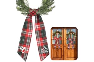 PARTYFORU Christmas Wreath Sash for Front Door - 2 Pcs Red Plaid Wreath Sash for Front Door Holiday Party Home Decor, 60 Inch Green Xmas Sashes for Wreaths DIY Embroidery Monogram Thanksgiving (Letter C)