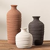 Dobbyby Ceramic Vase Set of 3 Neutral Decorative Vase for Farmhouse, Boho, or Rustic Home Decor Pottery Vases for Pampas Grass Living Room Bedroom Table Mantel Entryway Shelf (01-Brown)