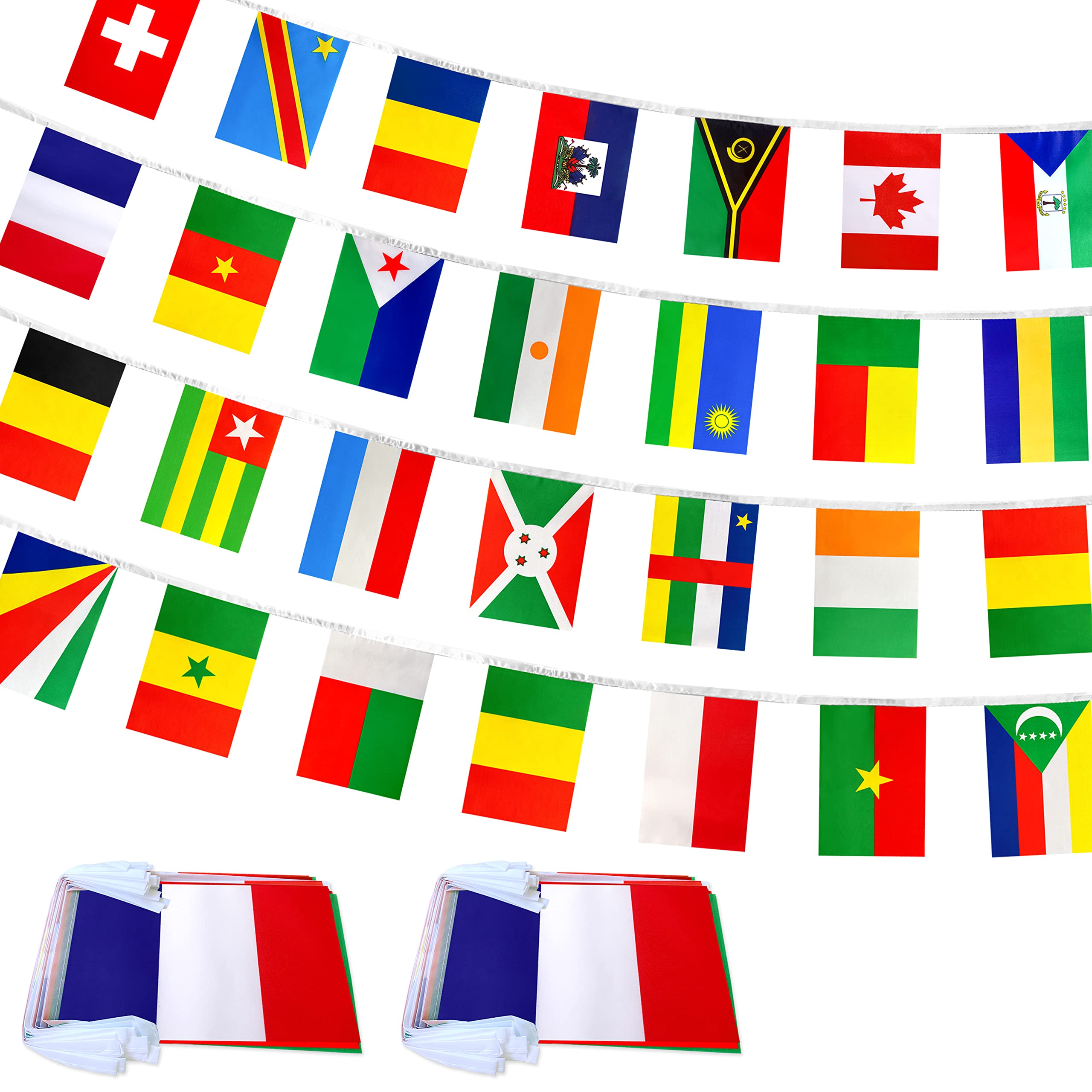 LoveVC 2 Set 29 French Language Speaking Countries Flags Banner String,70 Feet 58 Flags