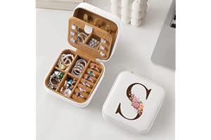 Parima Birthday Gift for Women - 21st 30th 40th 50th 60th 70th Birthday Gifts for Women Her, Personalized Birthday Gift Idea, Initial Jewelry Box Travel Jewelry Case - Letter S, White