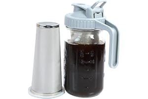 GMCOZY Cold Brew Coffee Maker Mason Jar 32oz Iced Coffee Pitcher With Coffee Filter 1 Quart Heavy Duty Glass Mason Pitcher Spout Lid With Handle For Fridge Iced Coffee Tea Lemonade Drinks Container