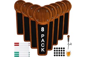 Marsui 8 Pack Wooden Chalkboard Beer Tap Handle Keg Tap Handle for Kegerator with Changeable Logo and 8 Pens Bar Restaurant B