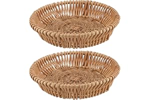 KEILEOHO Rattan Basket,2 PCS 10 inch Bread Serving Basket,Small Round Rattan Basket for Food Storage, Snack, Vegetable