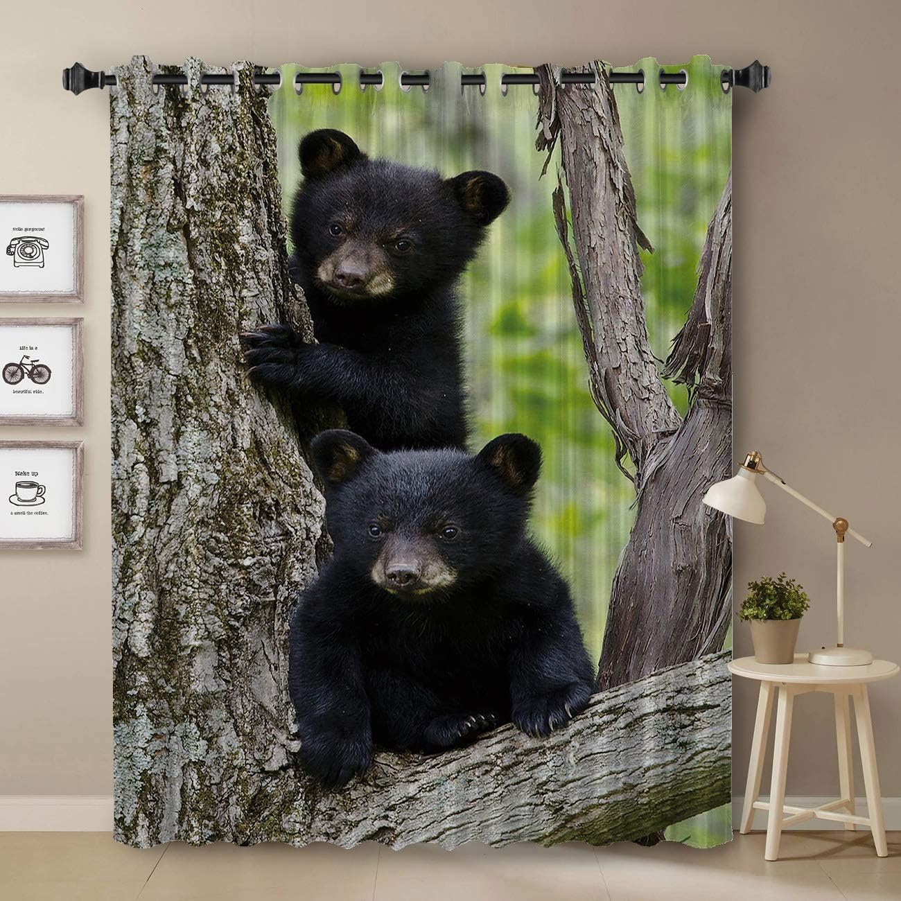 Black Bear Curtains, Cubs Family Theme Rustic Wildlife