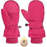 HOPSOOKEN Kids Winter Snow Mittens for Little Girls Boys Thermal Warm Thick Fleece Waterproof Ski Gloves for Cold Weather