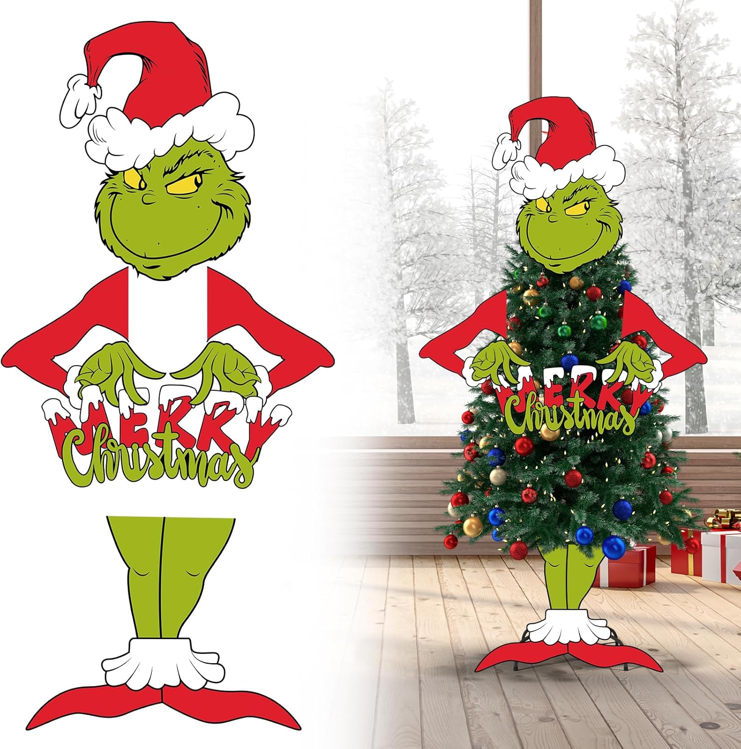 Tree Toppers - Christmas Tree Decorations Indoor - Merry Christmas Sign Tree Ornaments Christmas Tree Toppers Thief Head, Arms, and Legs for Xmas Tree Home Bedroom Party Decorations