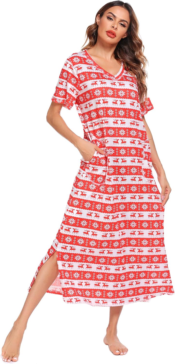 Ekouaer Loungewear Long Nightgown Women's Ultra-Soft Nightshirt Full Length Sleepwear with Pocket at  Women’s Clothing store