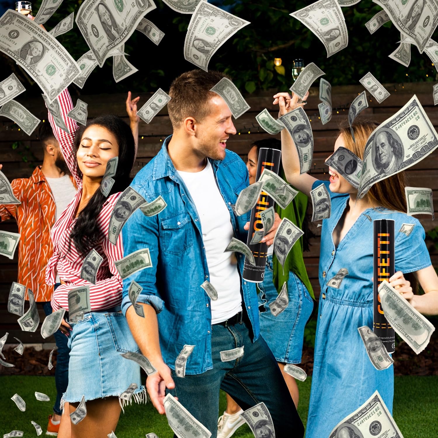 Money Confetti Cannon 12Pack Biodegradable 100 Dollar Bill Money Confetti 12inch Party Poppers for Celebration Opening Activities Birthday Graduation Business Signing