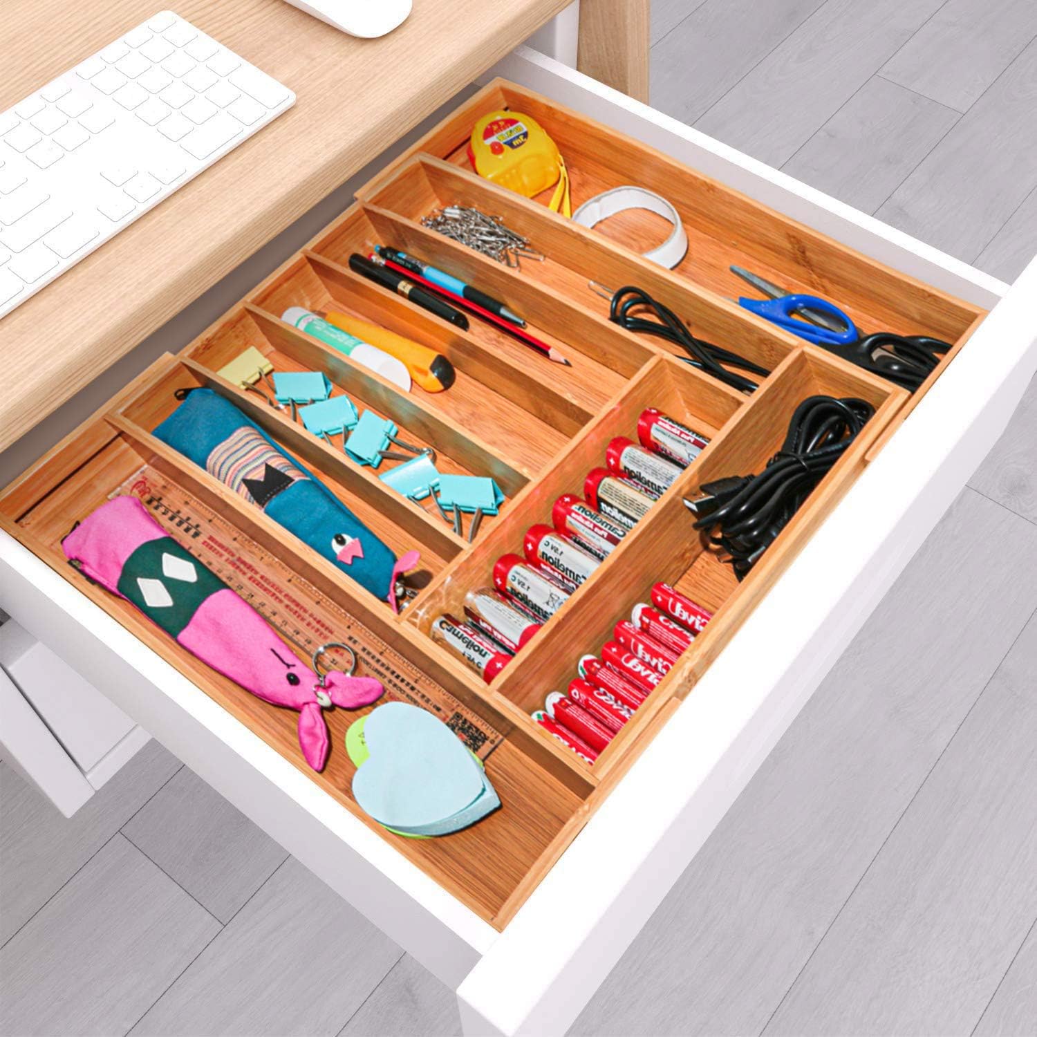 simpdecor Bamboo Drawer Organizer Expandable Cutlery Tray Adjustable Utensils Holder 5-7 Compartments Wood Drawer Dividers Organizer for Storing Silverware Flatware - Image 5
