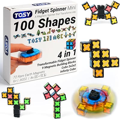 Magnet Fidget Spinner Mini - 8 Blocs, Jouet 3 en 1: Fidget Spinner Transformable, Infinity Cube, Puzzle Cube 2x2, Tuiles magnétiques STEM Cadeau pour Enfant/garçon/Fille/Adulte