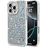 Lafunda for iPhone 16 Pro Max Case Glitter, Luxury Shiny Bling Sparkly Bumper Cover with Crystal Diamonds for Women Girls Soft Slim Shockproof Protective Phone Case for iPhone 16 Pro Max 6.9", Sliver